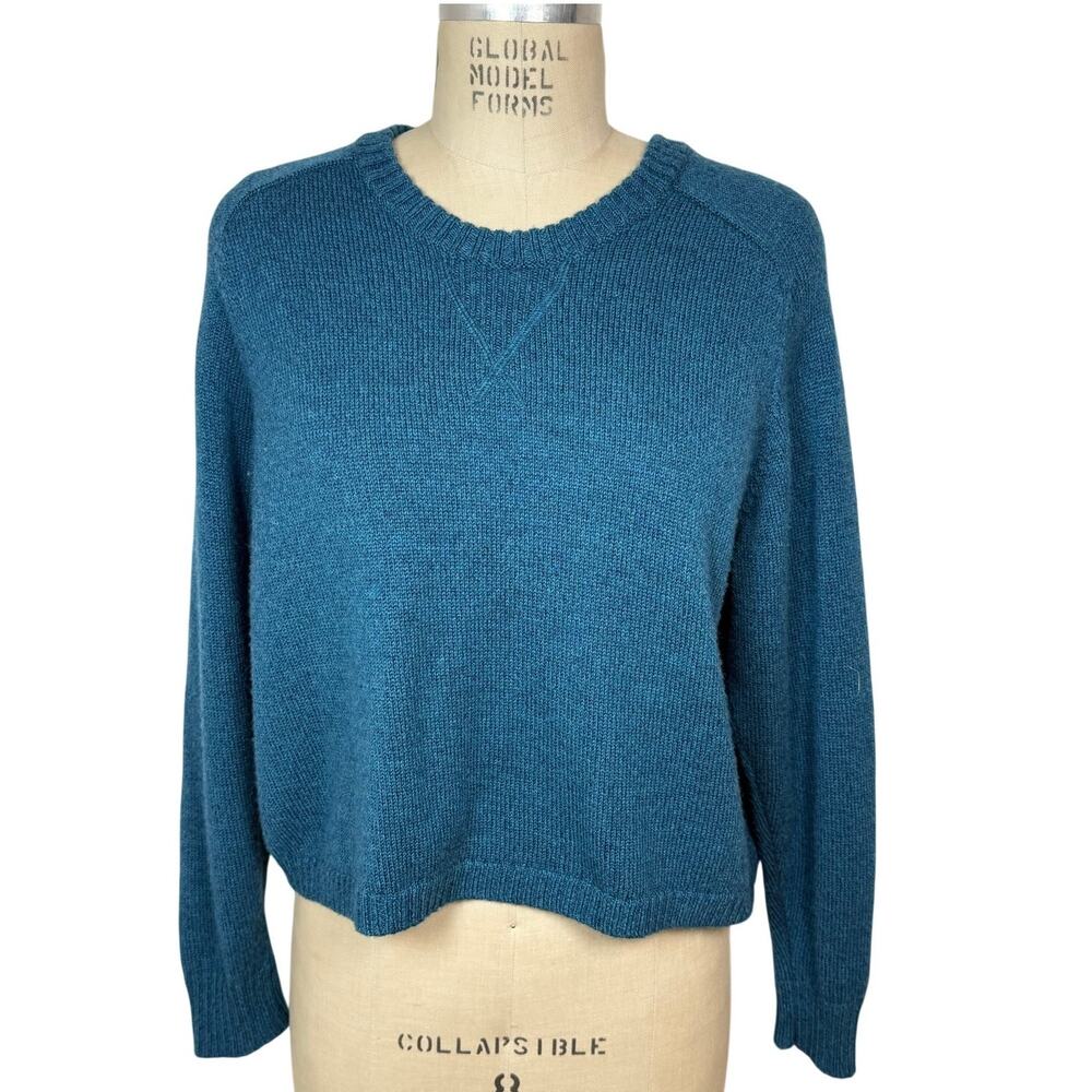Toad&Co Teal Blue Boxy Crewneck Knit Sweater Size XS XSmall 100% Wool
